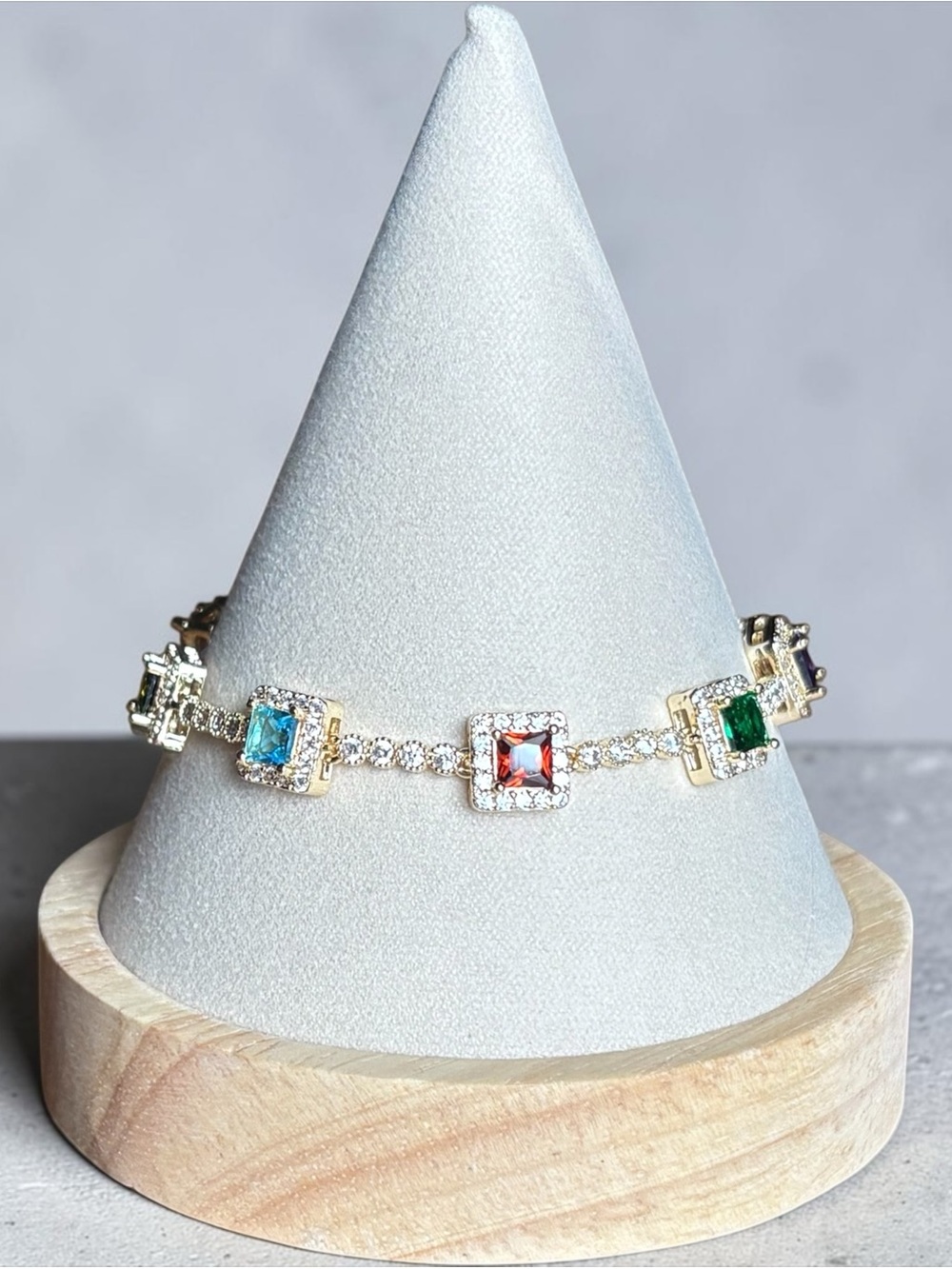 Multicolor Square Gemstone Bracelet - Gold Tone